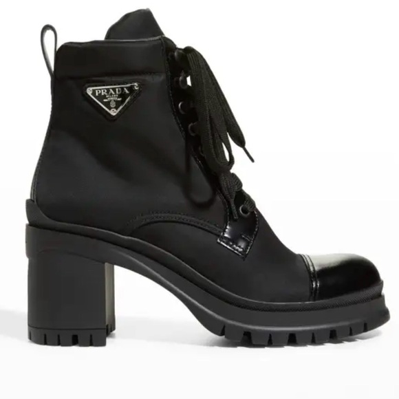 Prada Black Nylon And Leather Cap Toe Ankle Boots EU 41 -US 11 - Picture 2 of 10